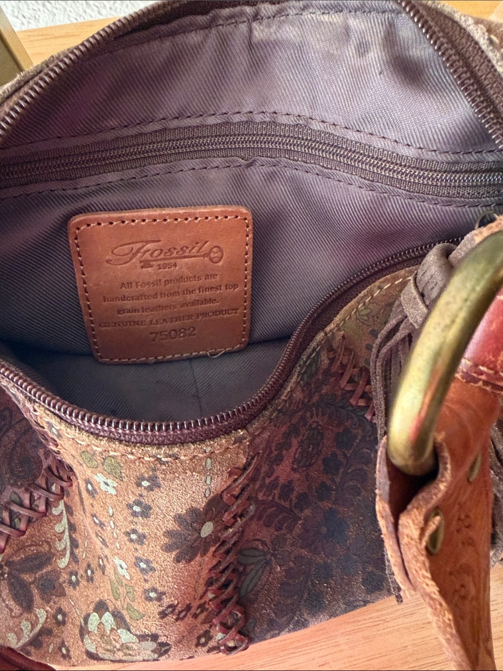 Fossil Vintage Brown Suede Tassel Hobo Shoulder Bag - Picture 11 of 14